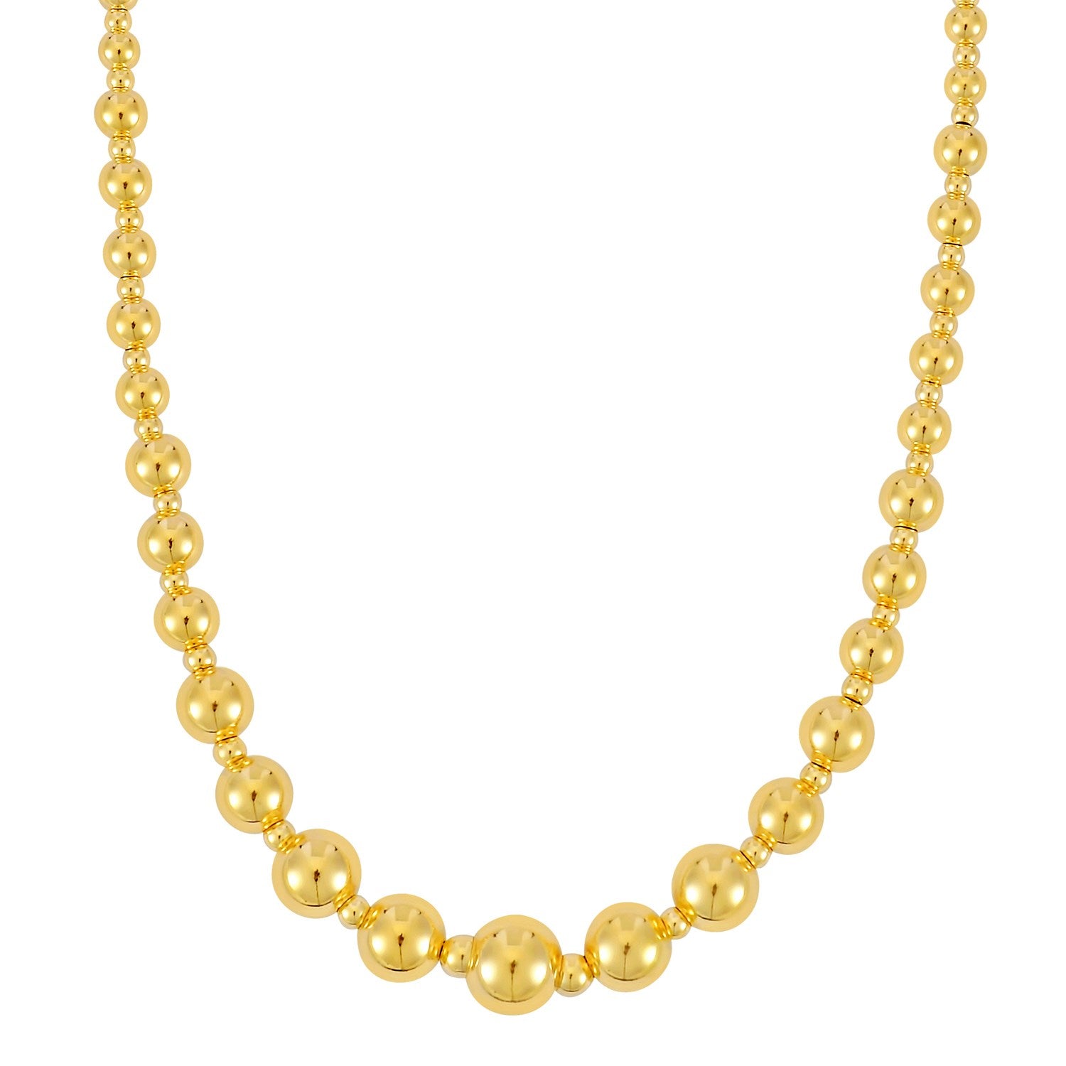 Graduated Bead Pallina Necklace in 14K Yellow Gold in a sleek high-contrast midnight luxury editorial style
